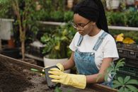 Woman in White Shirt and Blue Denim Jumper Preparing Soil for Planting