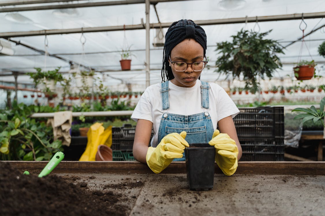 Woman in White Shirt Preparing A Pot For Planting