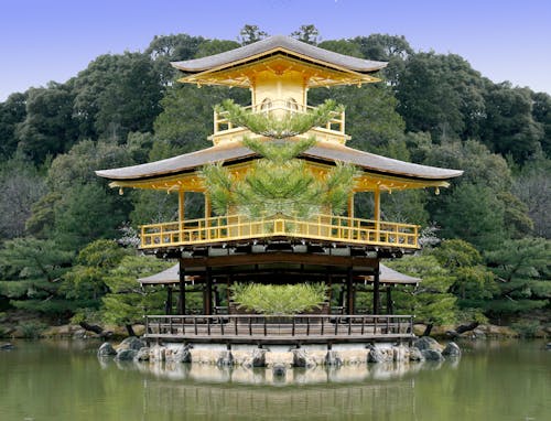 View of a Buddhist Temple and Pond