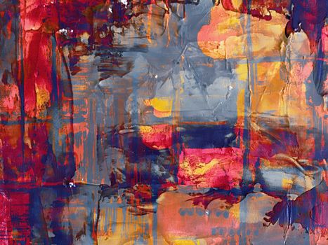 Dynamic abstract painting with vivid colors and expressive brushstrokes.
