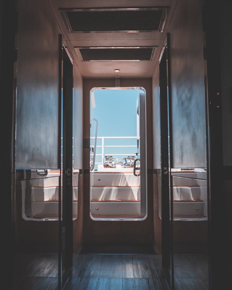 Narrow Corridor In Modern Boat In Daytime