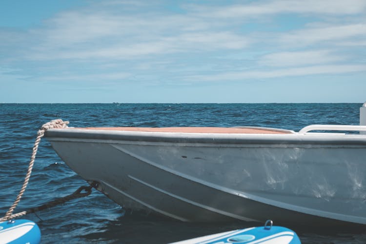 Motorboat Moored On Sea In Port