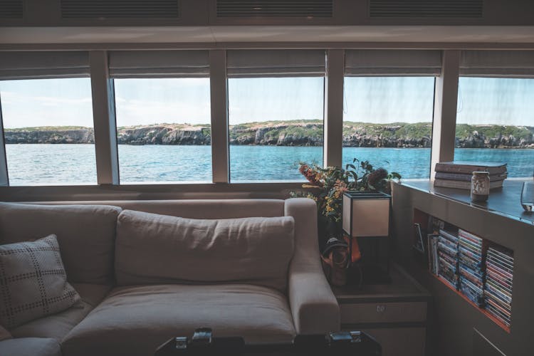 Interior Of Modern Yacht With Cozy Couch