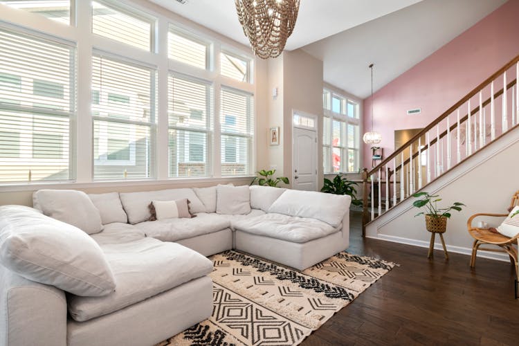 White Sectional Couch On Living Room