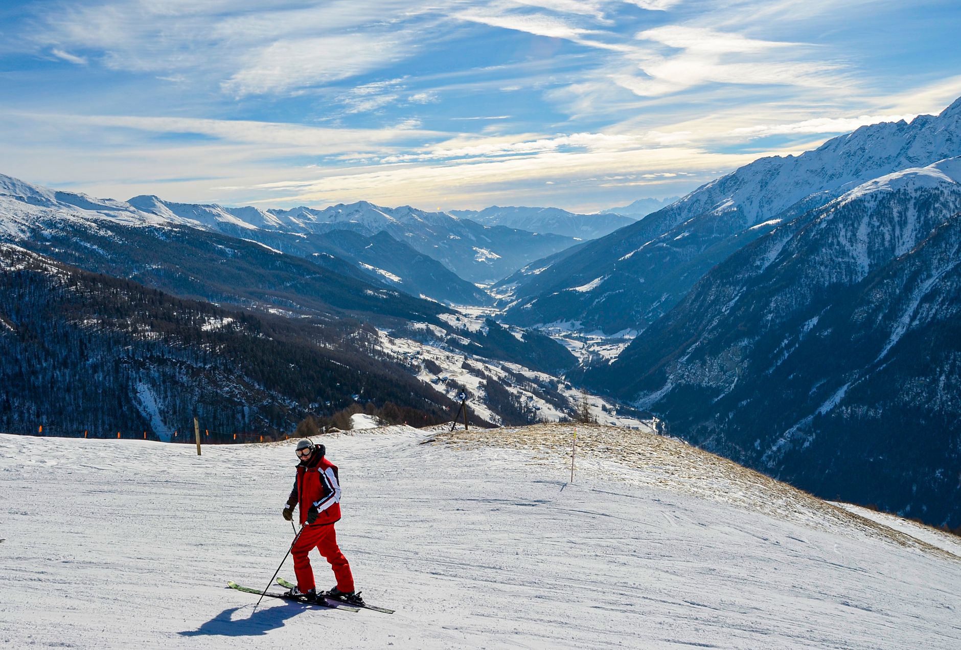 Skiers enjoying the slopes in the Swiss Alps