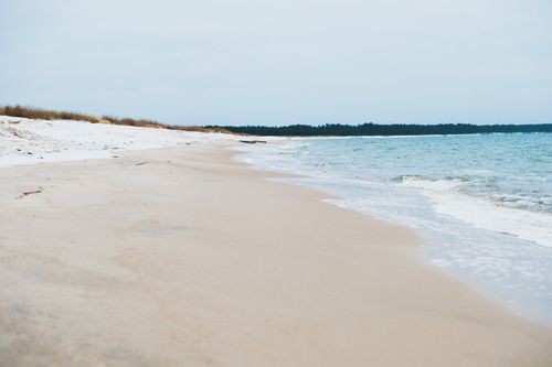 Free A serene winter beach in Estonia with soft sand and gentle waves. Stock Photo