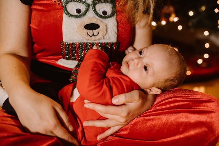 Cute Baby Wearing Red Long Sleeves