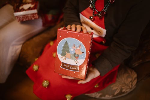 Woman Holding a Christmas Present in her Hands 