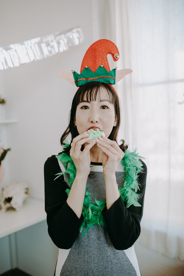 Woman Eating A Dessert