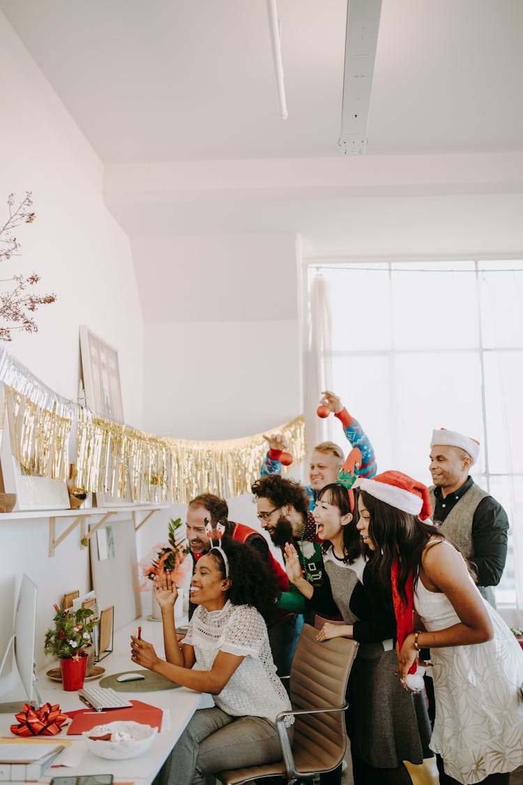 Employees Having A Christmas Party