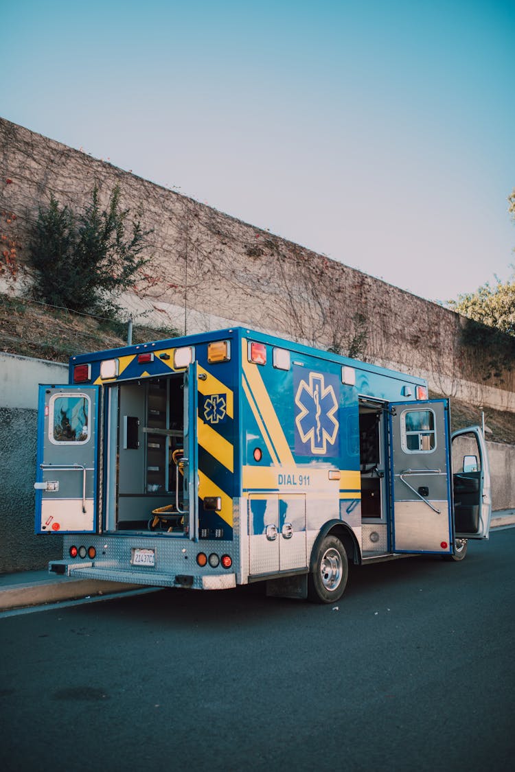 Ambulance Parked On Side Of A Road