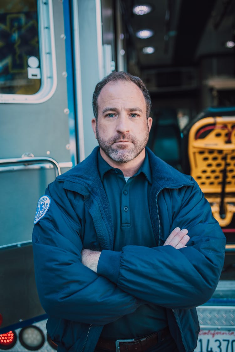 Paramedic Wearing A Blue Jacket