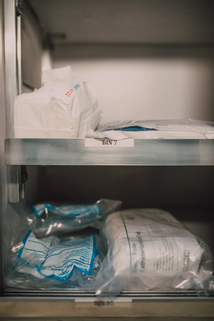 Medical Supplies On Shelves