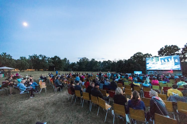 People Sitting On Chairs In An Outdoor Cinema