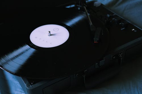 Black Vinyl Record Player With Vinyl Record