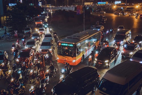 Vehicles on the Road at Night