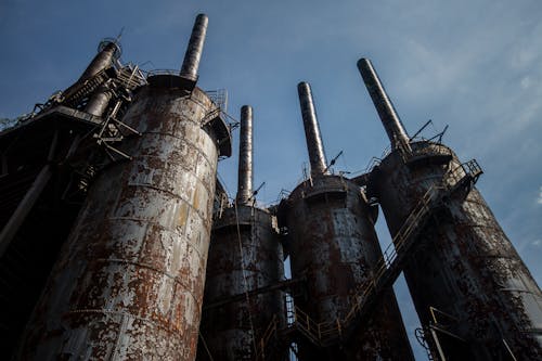 Low-Angle Shot of Abandoned Manufacturing Plant