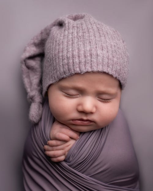 Free Baby in Gray Knit Cap Stock Photo