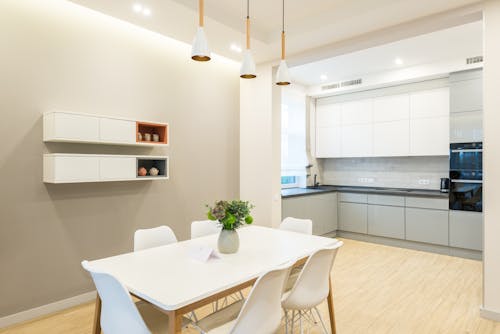 Interior of modern kitchen with furniture