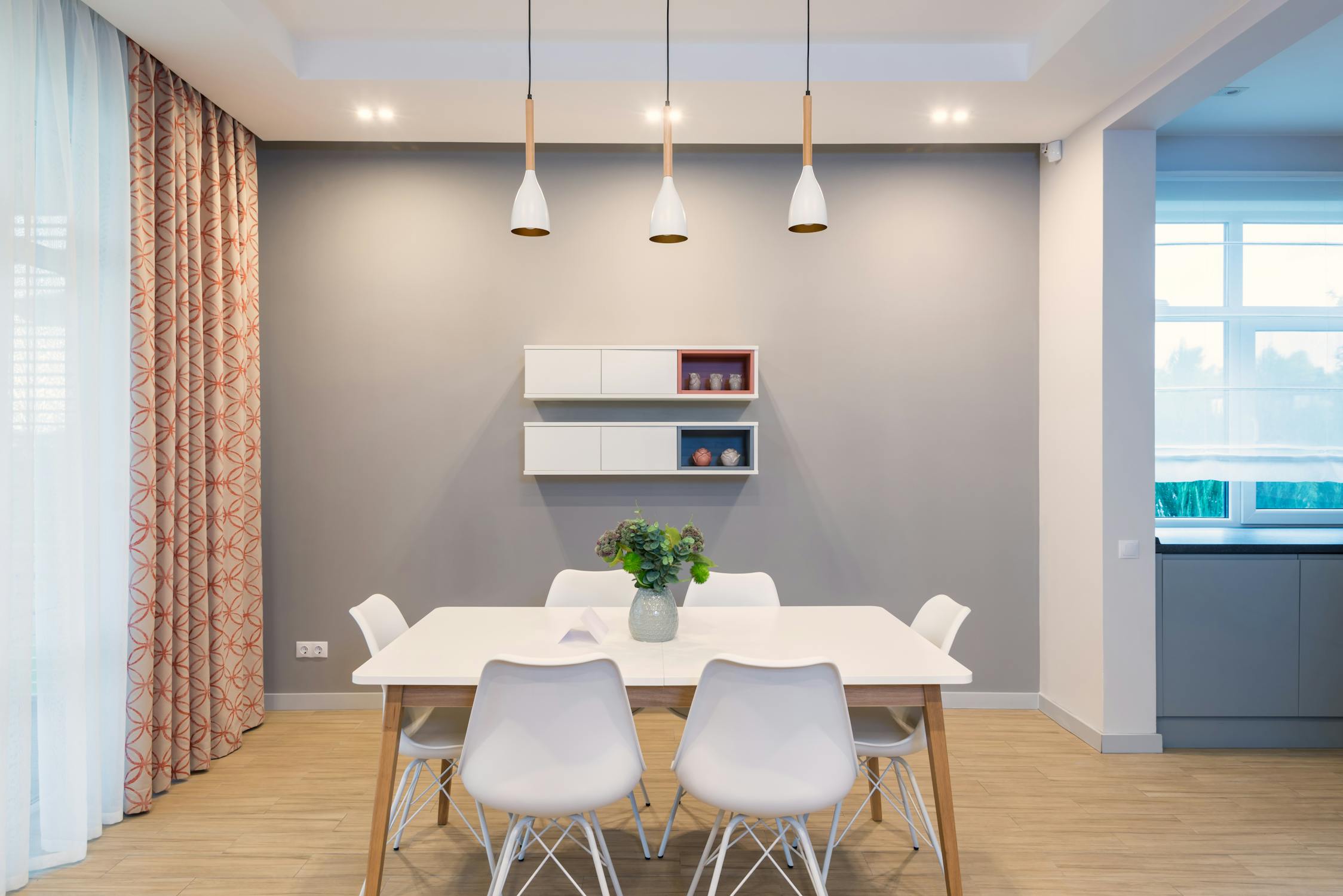 rustic white dining room beches