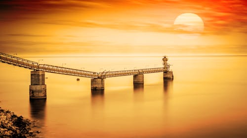 Ilmainen kuvapankkikuva tunnisteilla auringonnousun värit, Bay Bridge, maa