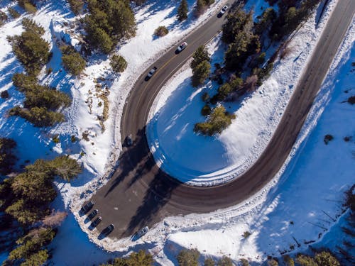 Aerial View of a Curve Road