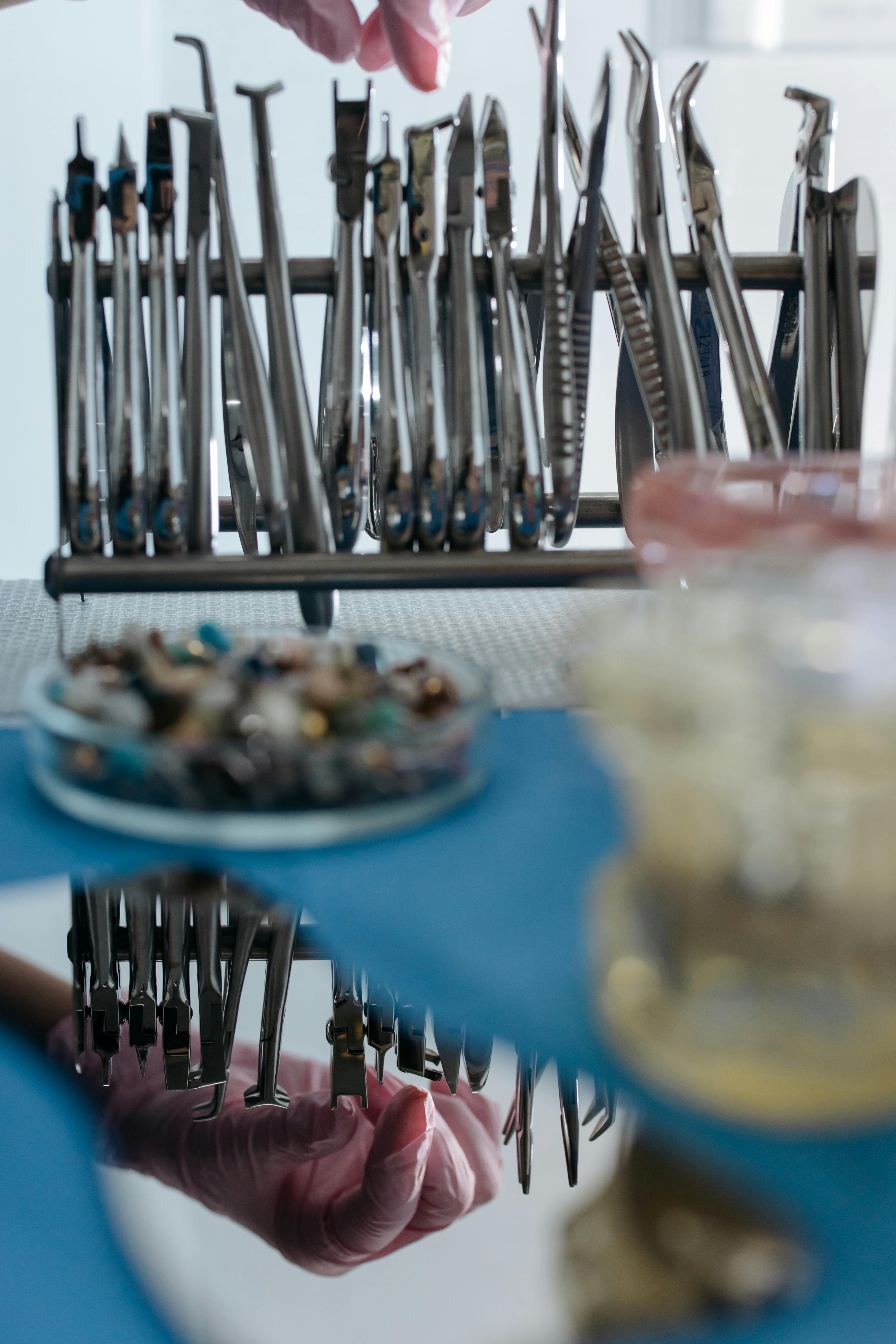 dental tools reflecting in a mirror