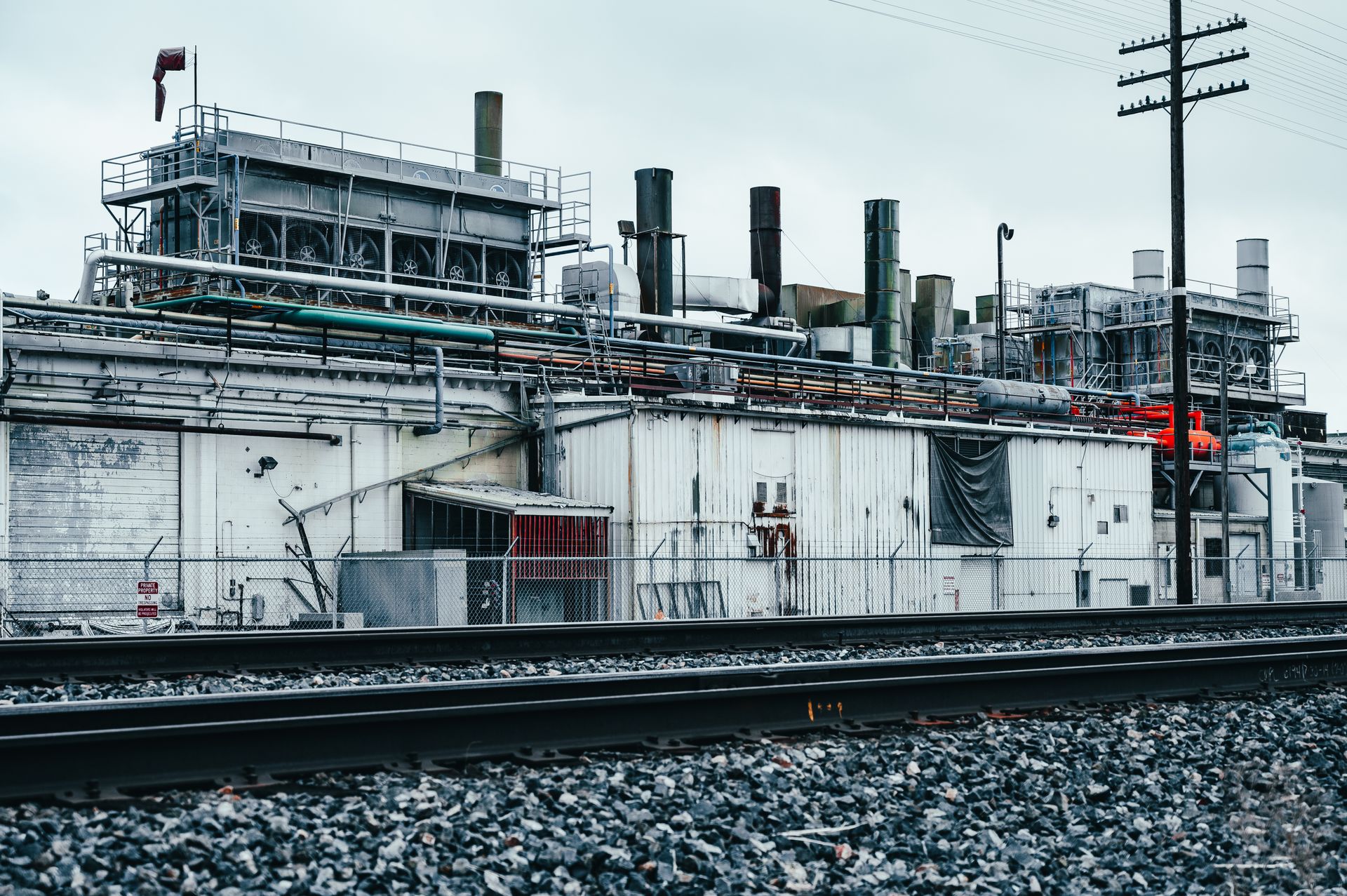 Industrial area with old factory and railway tracks