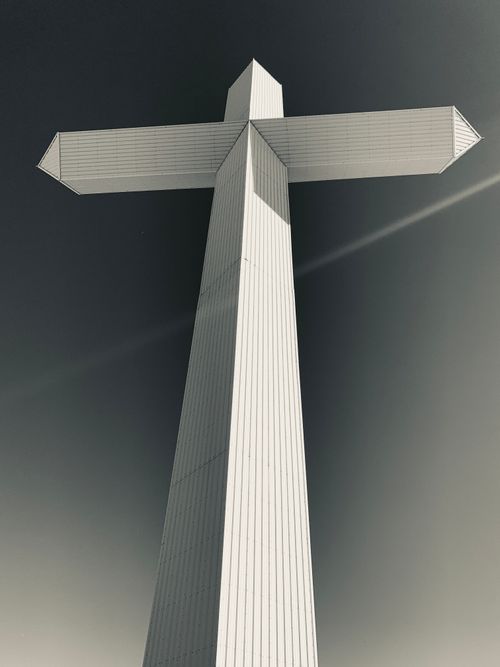 Free Low angle view of the towering cross in Groom, Texas with an impressive sky backdrop. Stock Photo