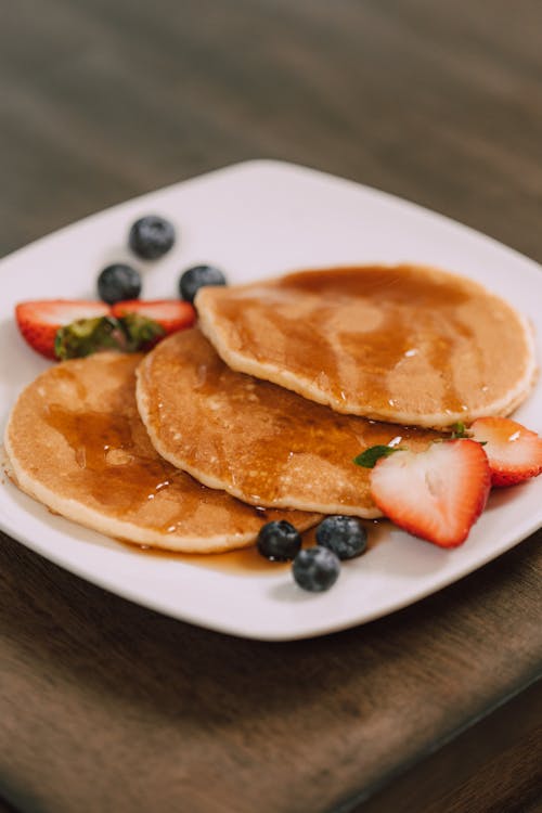 Free Pancakes with Fresh Fruits Stock Photo