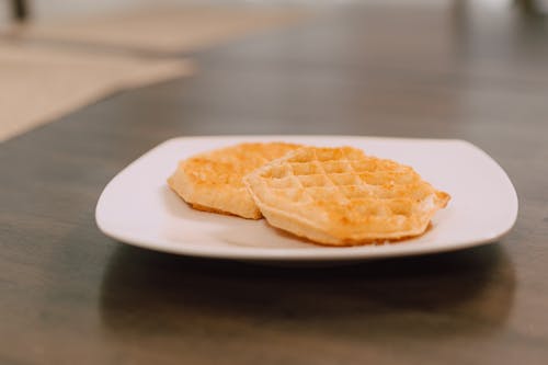 Waffles on White Ceramic Plate