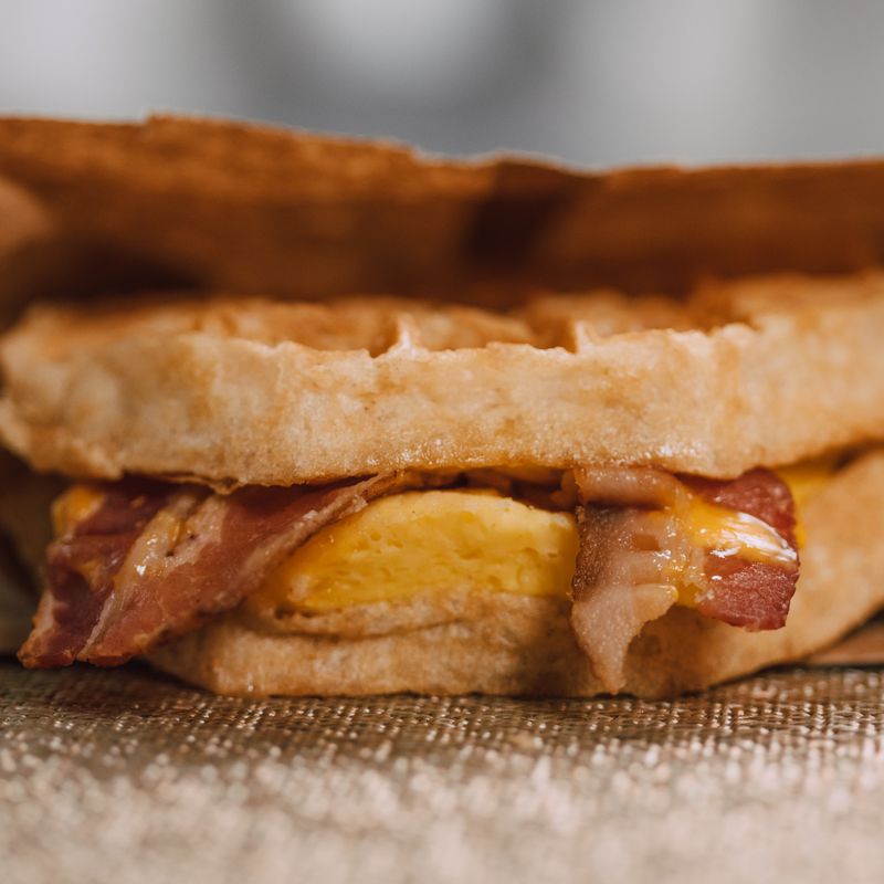Air Fryer Crispy Bacon Egg Waffle Sandwich
