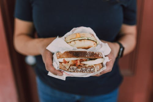 Free Person holding Delicious Sandwiches Stock Photo