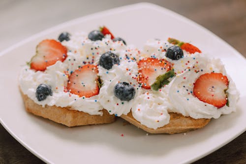 Waffles Covered with Whipped Cream