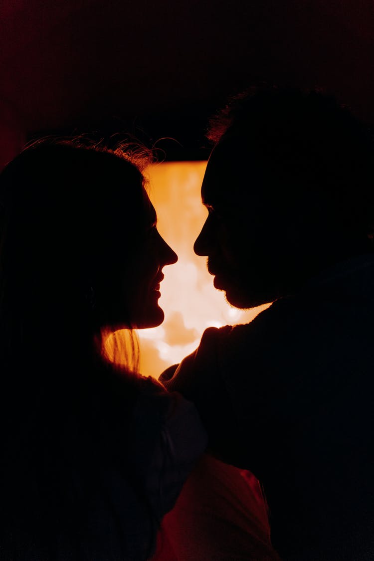 Silhouette Of Couple Looking At Each Other