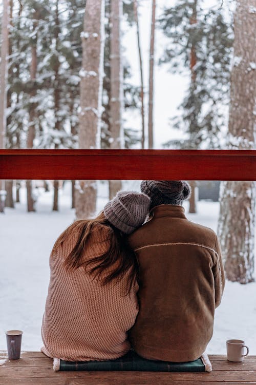 Free stock photo of affection, back view, beanie Stock Photo