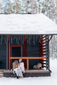 Couple enjoying a romantic cabin getaway