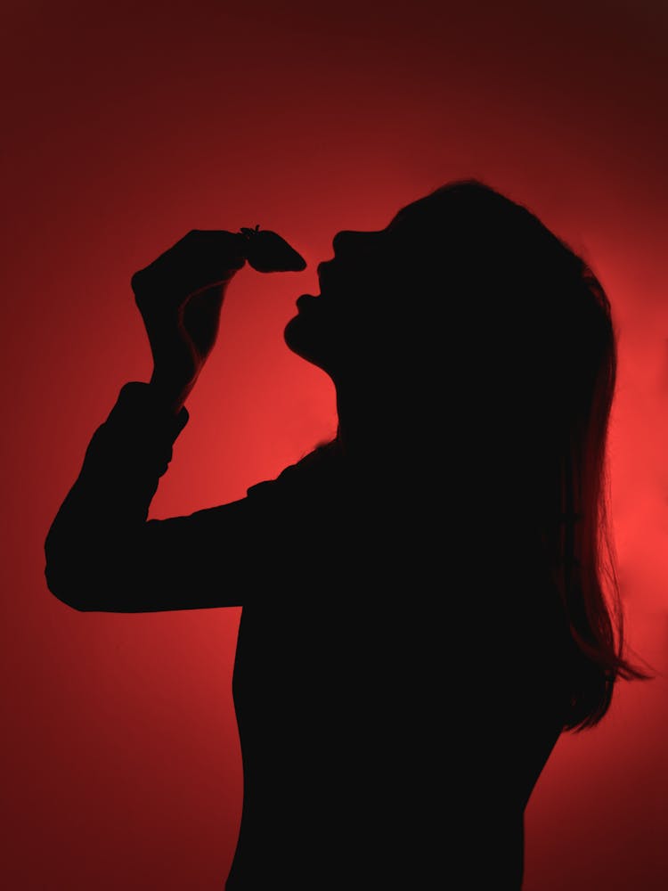 Silhouette Of A Woman Eating Strawberry