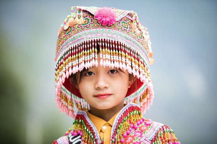 Asian Girl In Miao Hat