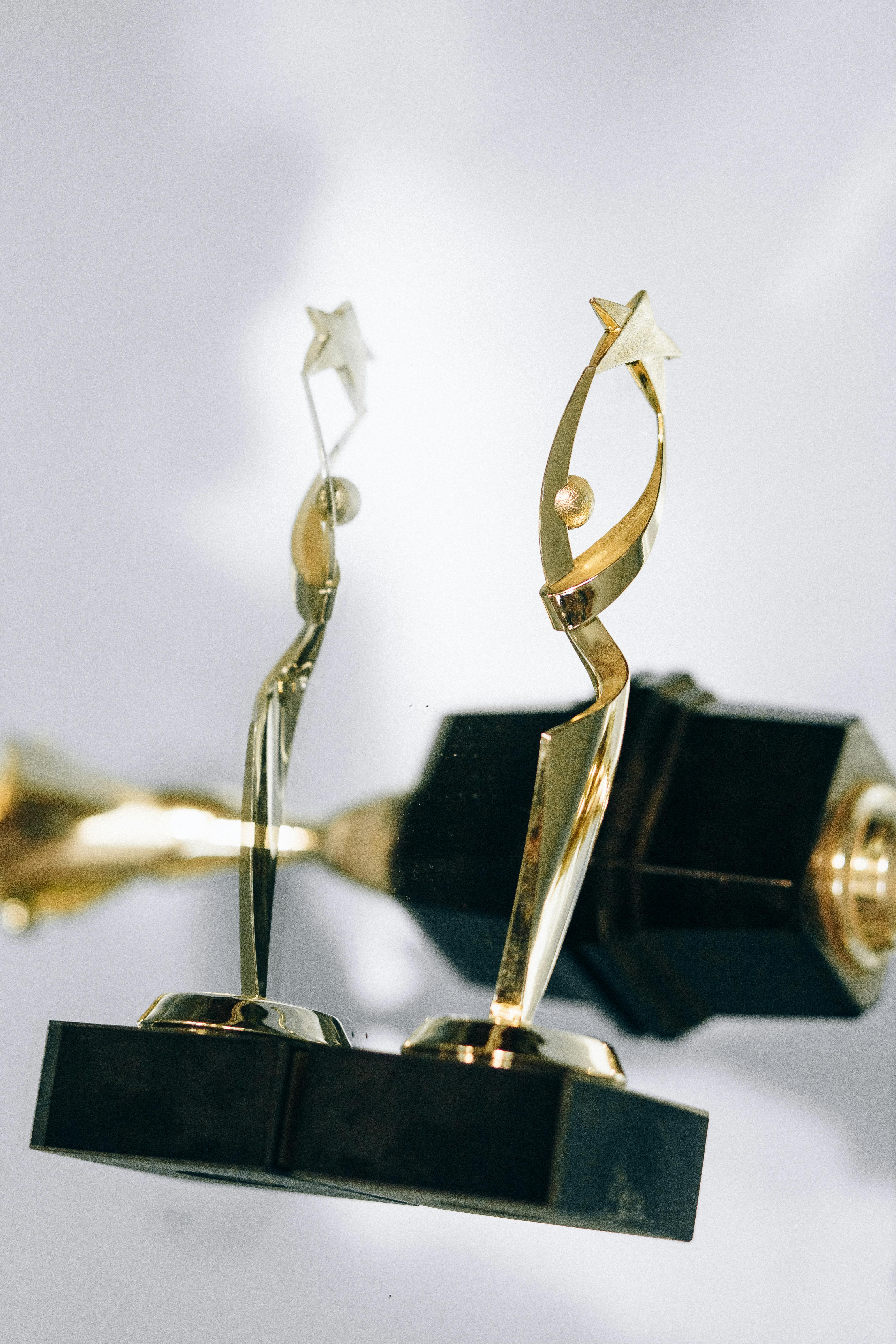 gold and silver trophy on black table