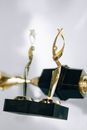 Gold and Silver Trophy on Black Table