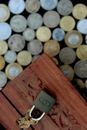Brown Wooden Box With White Round Coins