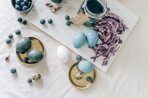 Gratis stockfoto met blauwe bessen, blauwe eieren, bovenaanzicht