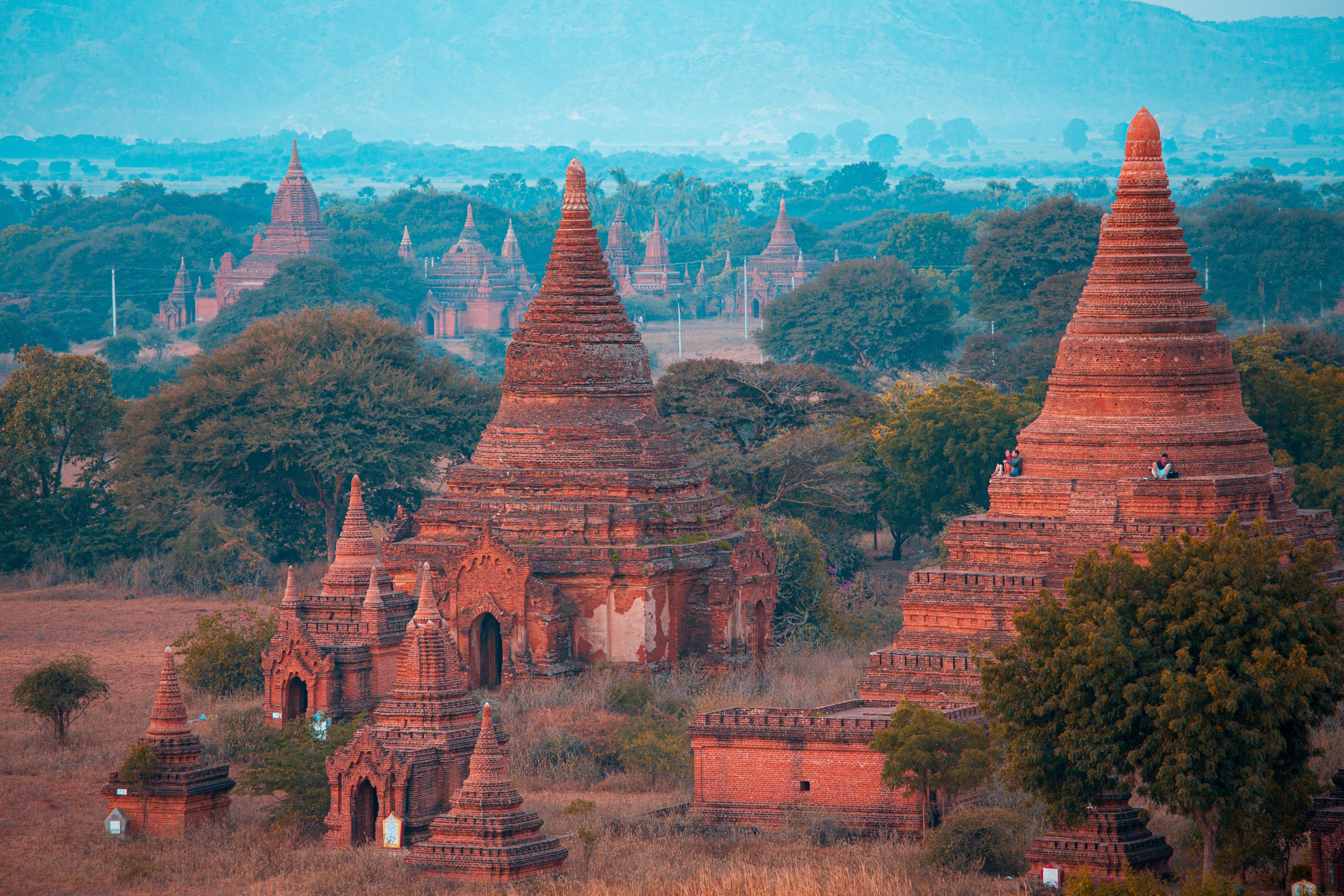 Bagan temple stupa aerial plain