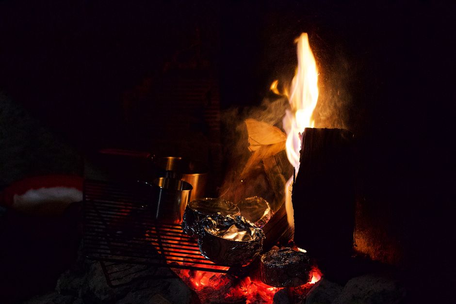 Campfire prepared for foil packet cooking