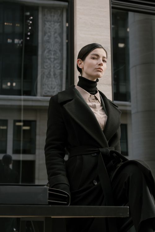 Woman in elegant evening church outfit