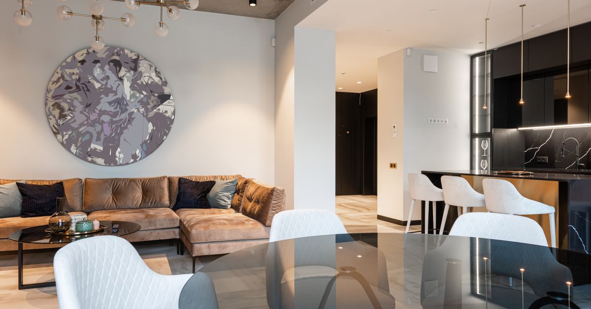 Mesa em ambiente integrado Sala e cozinha integradas com decoração moderna e mesa de jantar