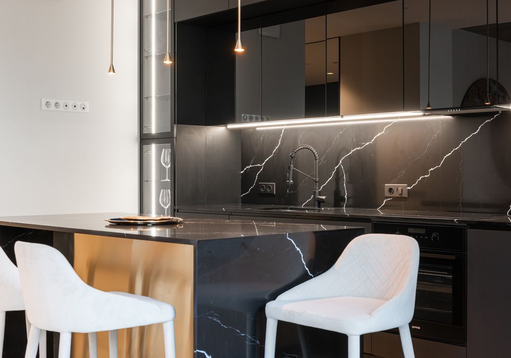 Completed kitchen remodel near 19 Rue Fontaine, Laguna Beach, Orange County