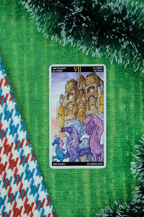 Free Tarot Card and a Christmas Tinsel  Stock Photo