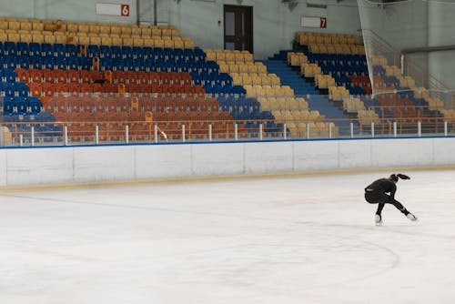 A Person Ice Skating on the Ice Rink